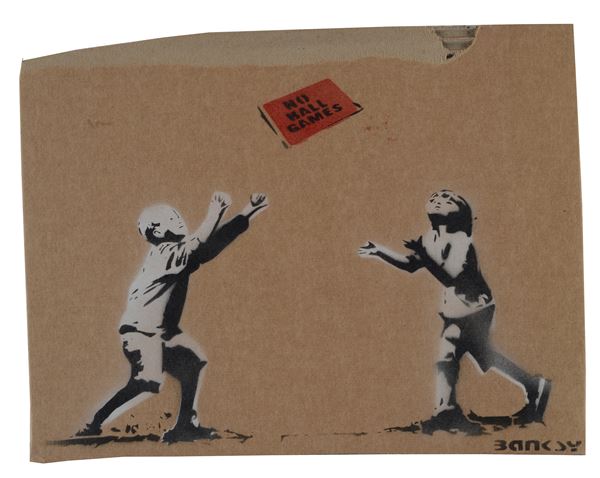 Banksy : No ball games  (2015)  - Spray, graffiti a stencil su cartone - Asta ARTE MODERNA E CONTEMPORANEA - III - Galleria Pananti Casa d'Aste