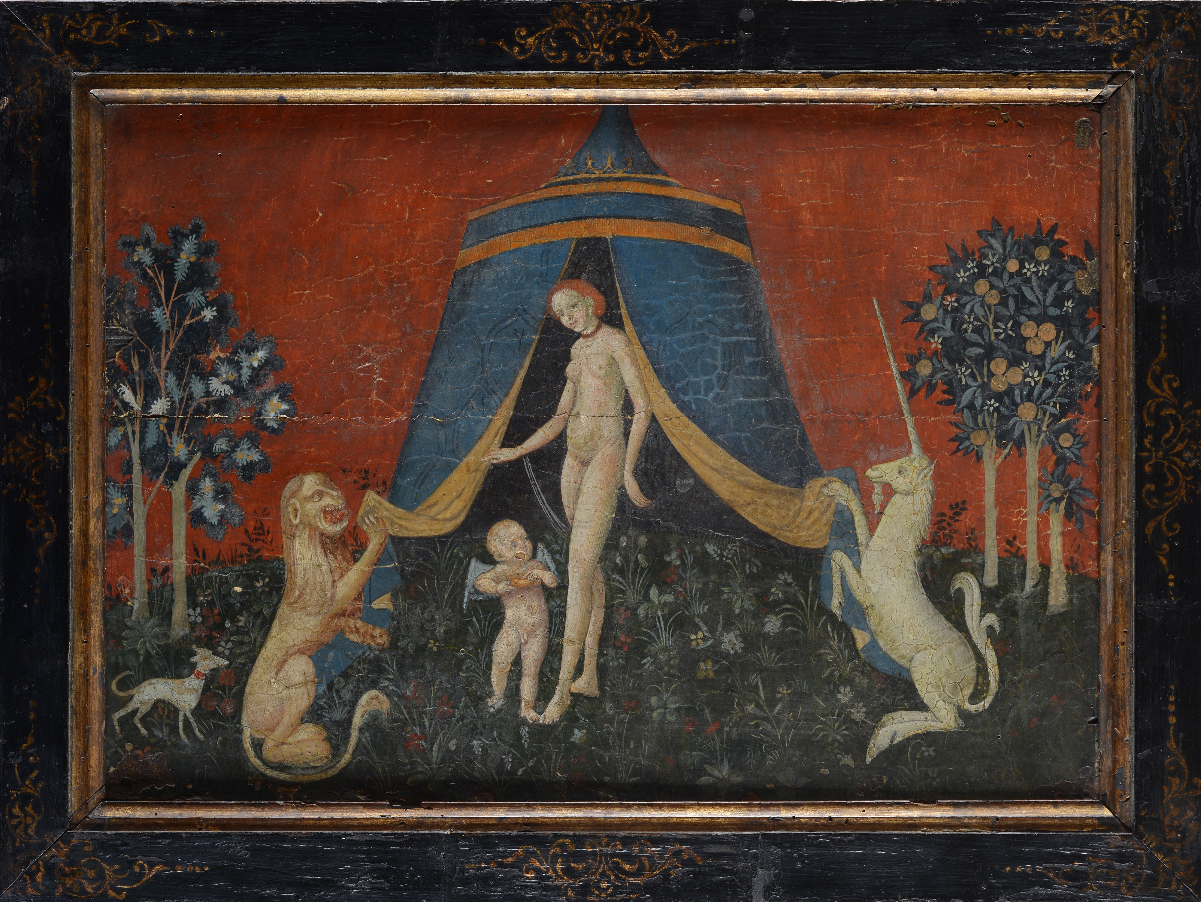 Pittore Gotico Internazionale, XV Sec. - Dama con Leocorno e Leone