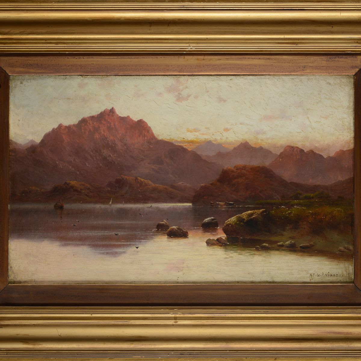 Alfred Fontville De Breanski - Paesaggio Lacustre al Tramonto