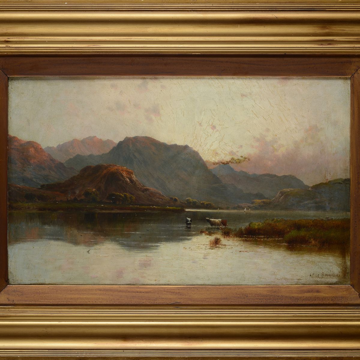 Alfred Fontville De Breanski - Paesaggio Lacustre con Mucche
