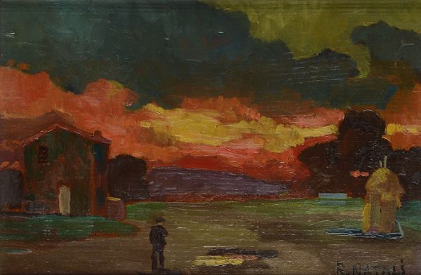Renato Natali - Paesaggio di campagna al tramonto