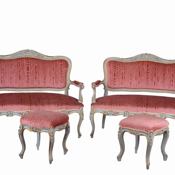 Two sofas and two stools