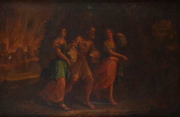 Scuola Italia Centrale, XVII sec. - Loth e le figlie in fuga da Sodoma