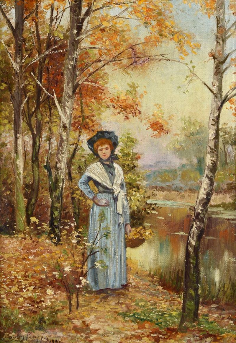 Anonimo, XIX - XX Sec. - Ritratto di Ragazza nel Bosco