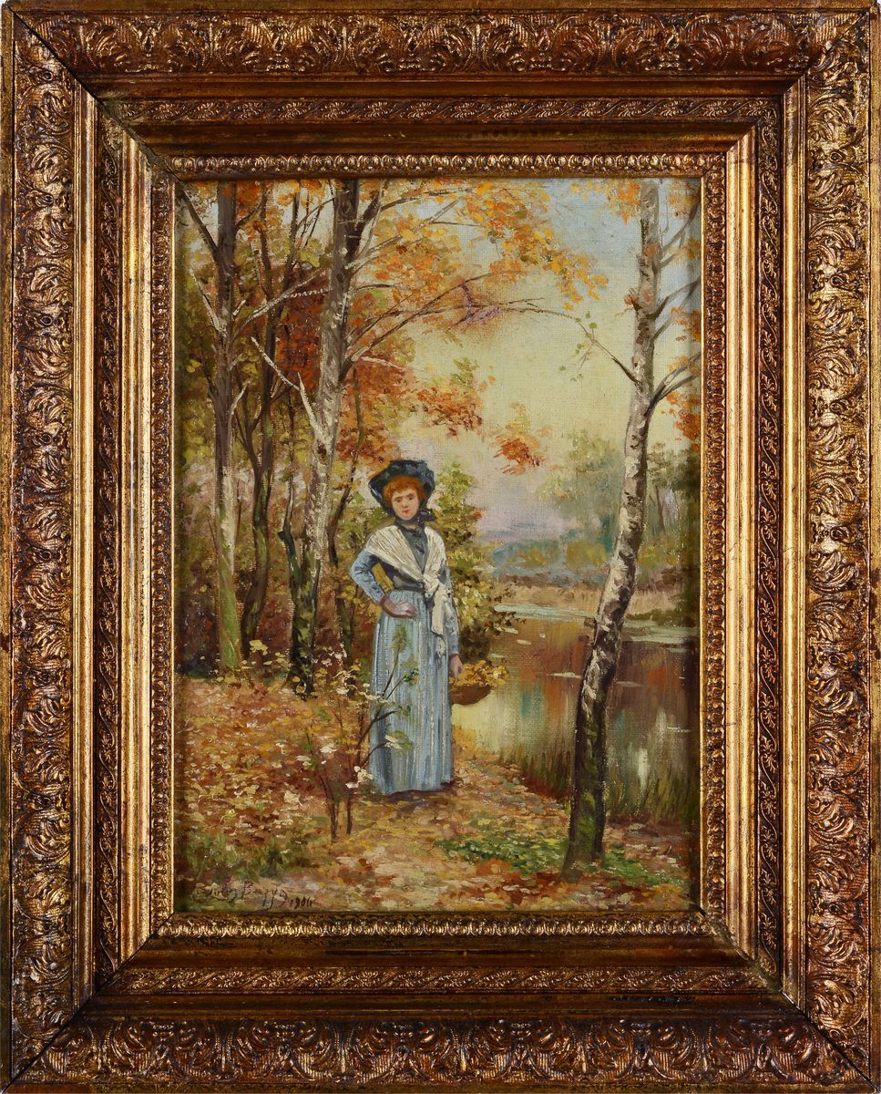 Anonimo, XIX - XX Sec. - Ritratto di Ragazza nel Bosco