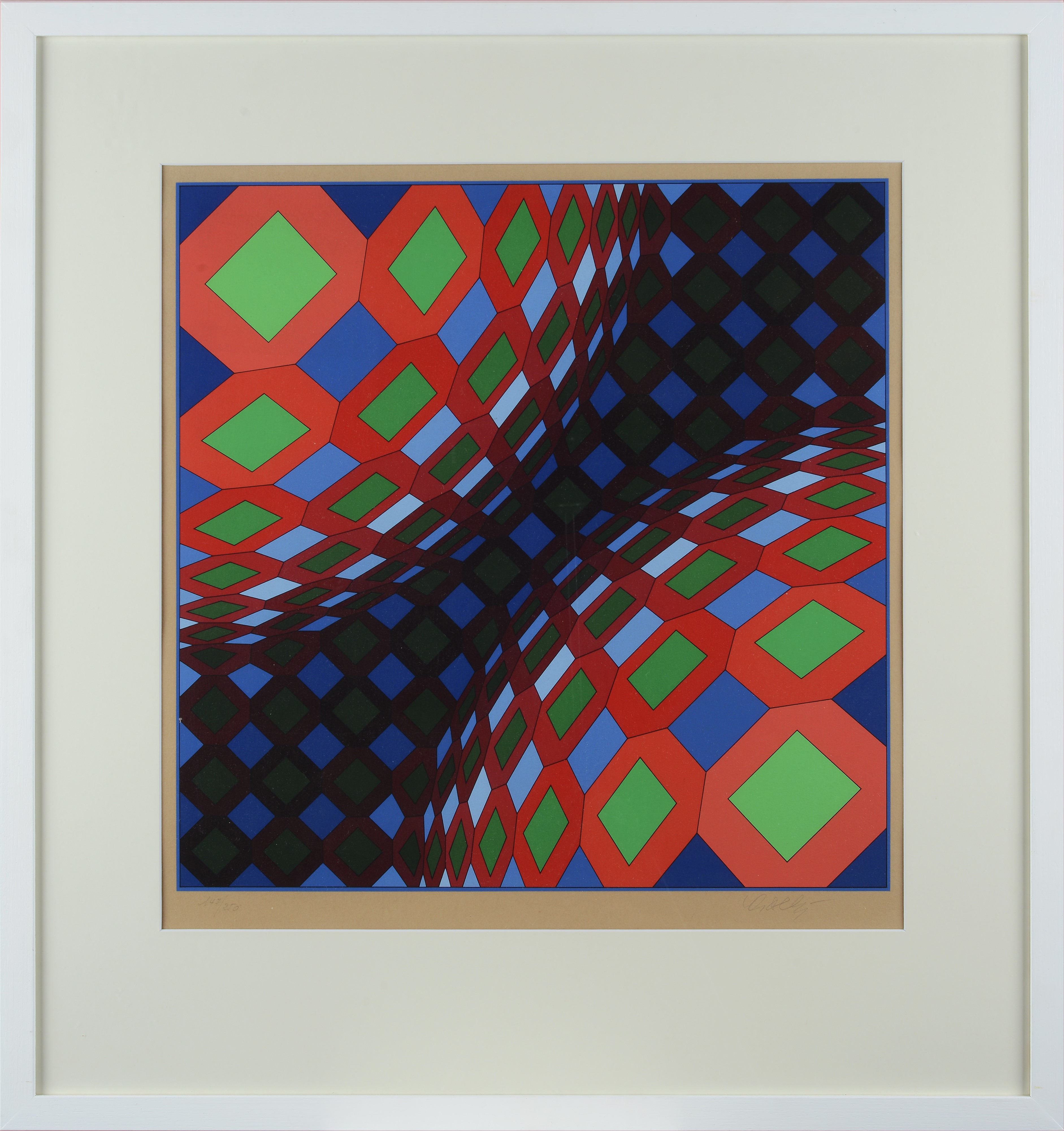 Victor Vasarely - Bi-okta B - Composizione Rossa, Bianca e Verde