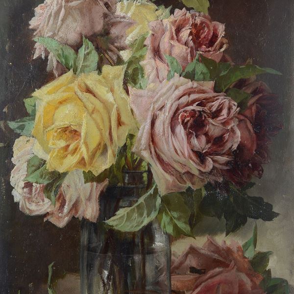 Anonimo, XIX sec. - Roses in the glass