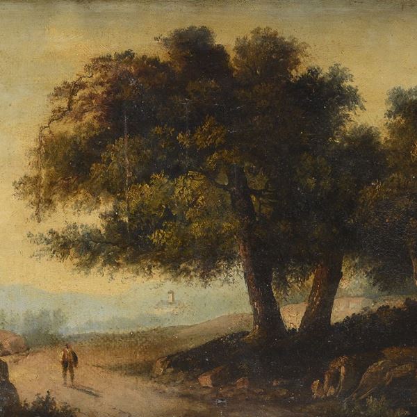 Anonimo, XIX sec. - Paesaggio con figura