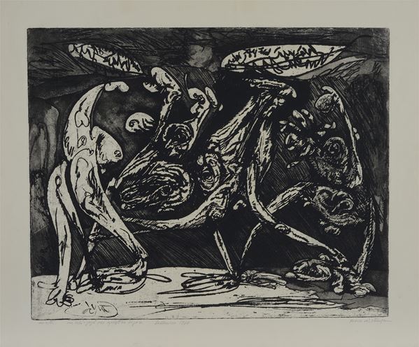 Luciano De Vita : A babà - yagà for four figures  (1964)  - Aquatint etching - Auction GRAPHICS, AND EDITIONS - Galleria Pananti Casa d'Aste