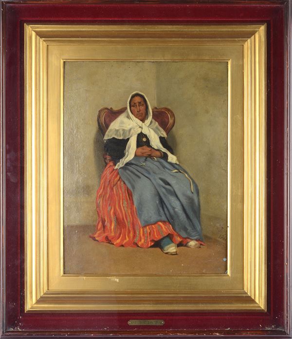 Ritratto di donna, olio su cartone, cm 21x15, firmato, entro cornice. -  Asta Importante Asta Tempo di Antiquariato e Arte moderna - Aste Pirone