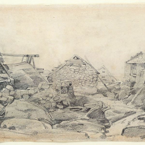 Charles-Fran&#231;ois Daubigny - Rocky landscape with mountain hut