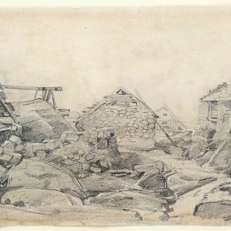 Charles-françois Daubigny - Paesaggio Roccioso con Rifugio di Montagna