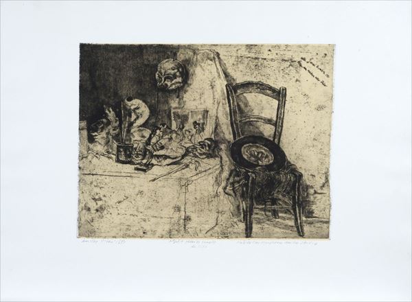 Walter Piacesi - Pattern with masks in the studio
