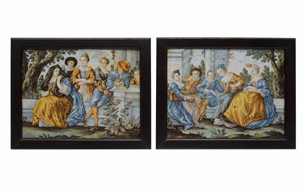 Attr. a Giacomo Gentili il Giovane - Coppia di placche in maiolica