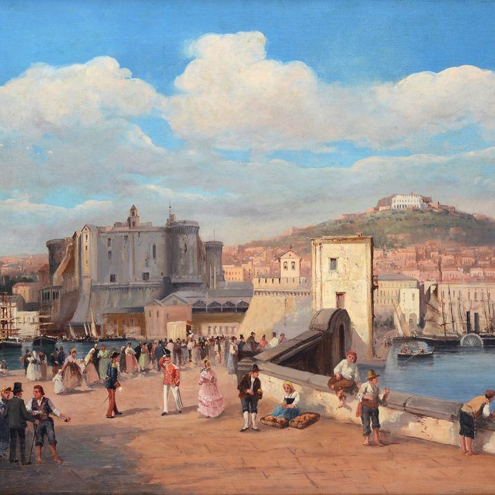 Raffaele Carelli - Lungomare con Mastio Angioino