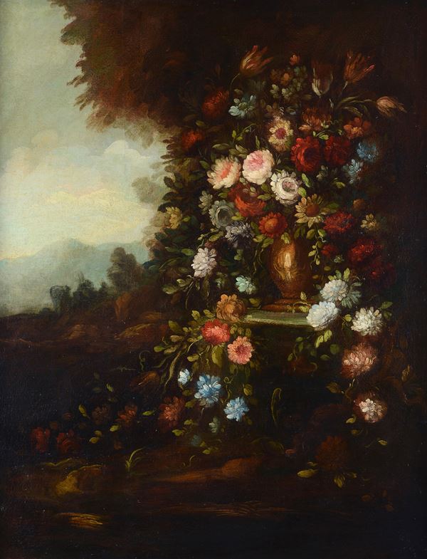 Scuola Fiamminga, XVIII sec. - Still life with vase of flowers