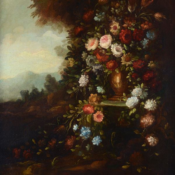 Scuola Fiamminga, XVIII sec. - Still life with vase of flowers