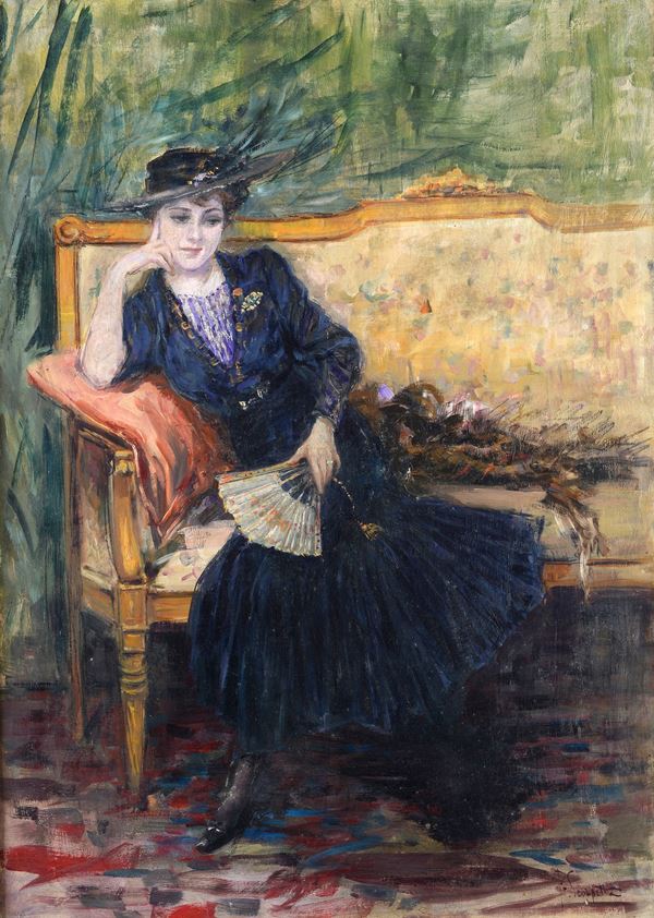 Pietro Scoppetta - Portrait of a lady on the sofa