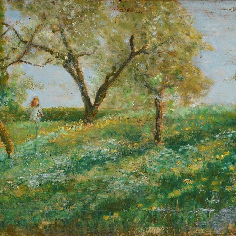Anonimo, XIX Sec. - Scorcio di Campagna con Fanciulla (fronte) - Scorcio con Arno (verso)