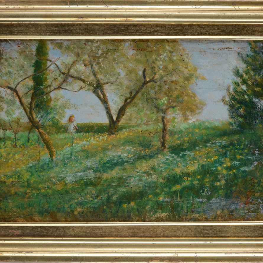 Anonimo, XIX Sec. - Scorcio di Campagna con Fanciulla (fronte) - Scorcio con Arno (verso)