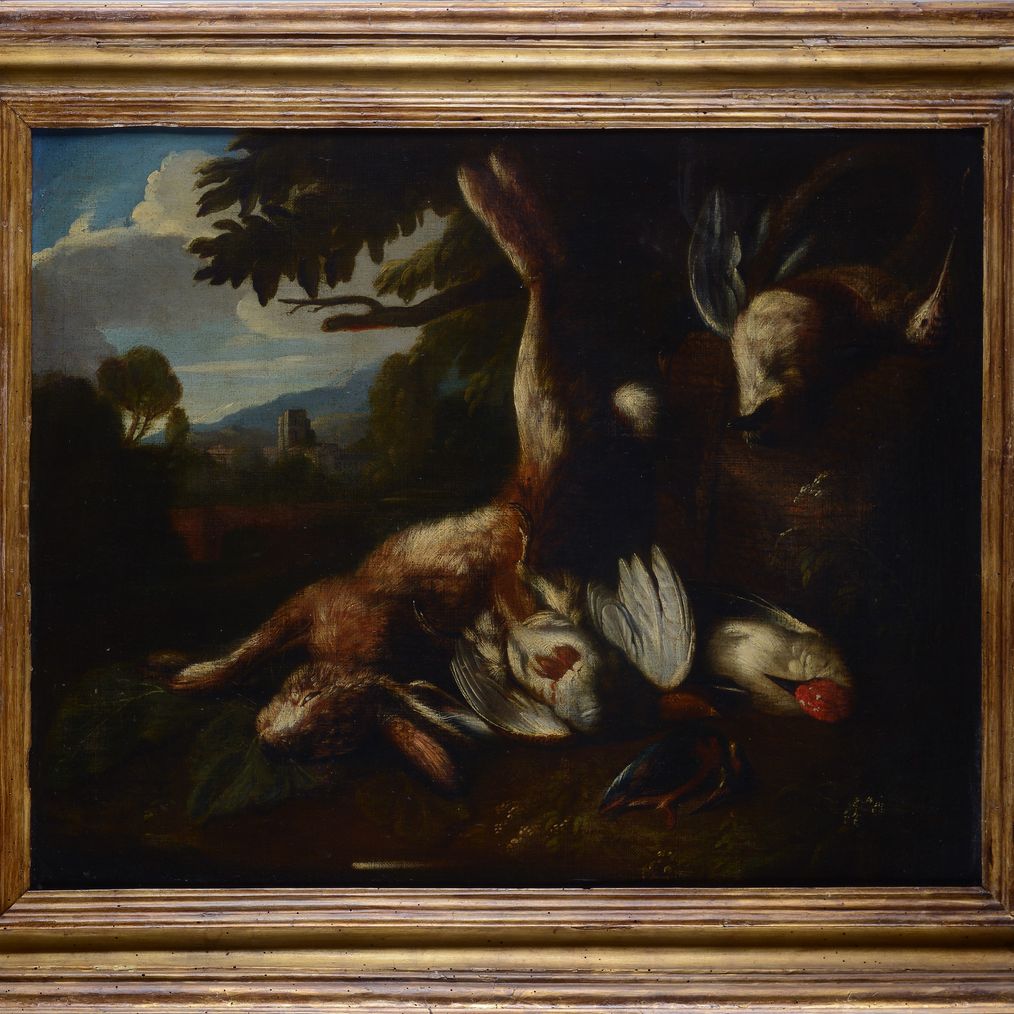 Scuola Inglese, XIX Sec. - Natura Morta En Plein Air con Cacciagione