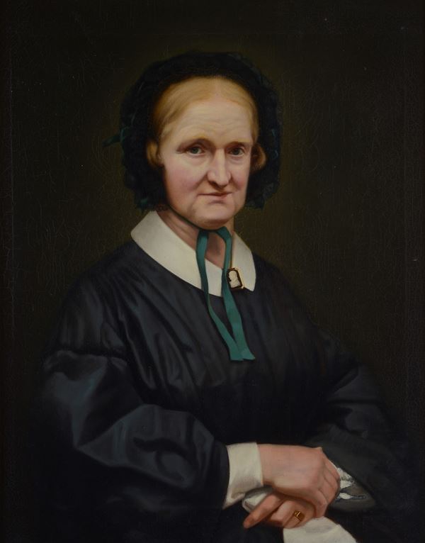 Scuola Europea, XIX sec. - Portrait of a lady with headphones
