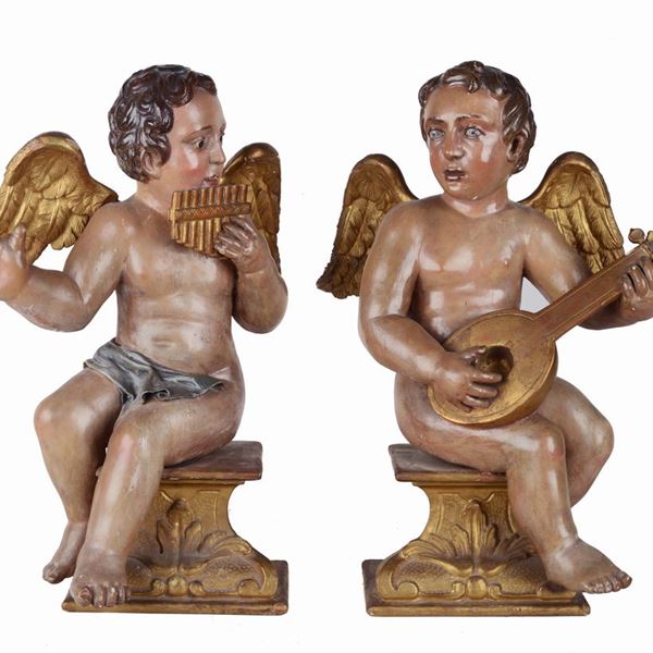 Coppia di angioletti musicanti  - Asta ANTIQUARIATO, AUTORI DEL XIX E XX SEC - I - Galleria Pananti Casa d'Aste