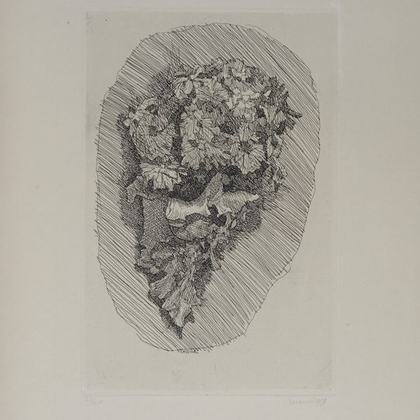 Giorgio Morandi - Flowers in a croissant on an ovoid background