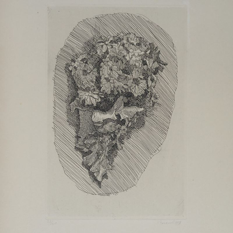 Giorgio Morandi - Fiori in un Cornetto su Fondo Ovoidale