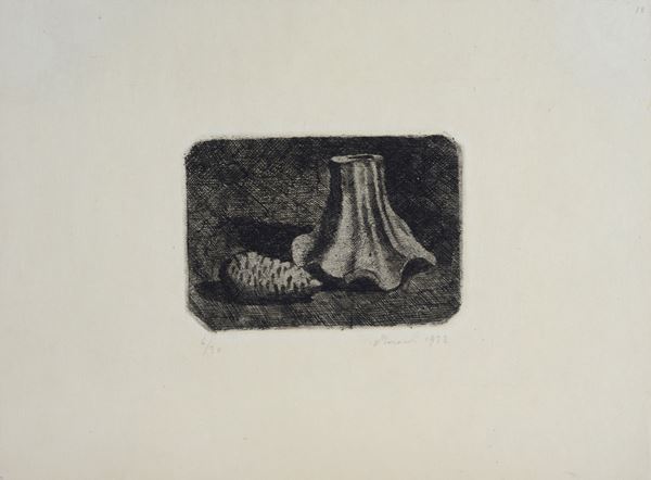 Giorgio Morandi - Still life with pine cone and vase fragment