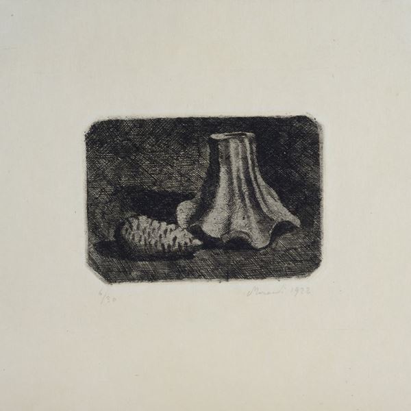Giorgio Morandi - Still life with pine cone and vase fragment