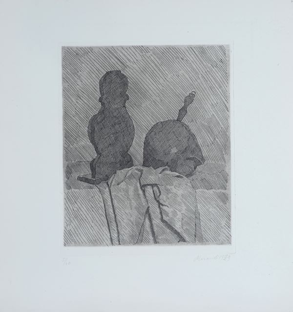 Giorgio Morandi - Still Life with Two Objects and a Drape on a Table