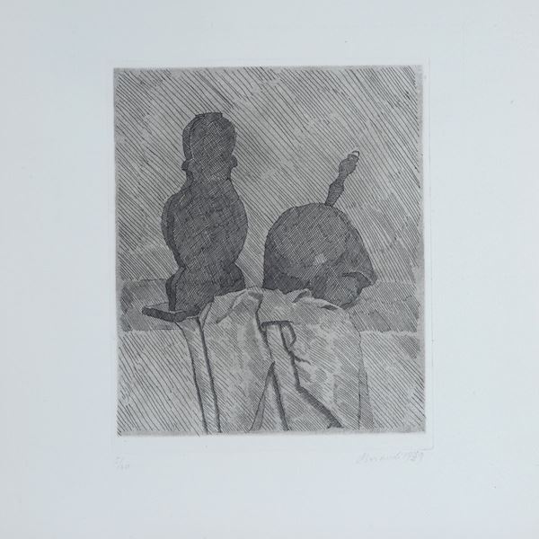 Giorgio Morandi - Still Life with Two Objects and a Drape on a Table