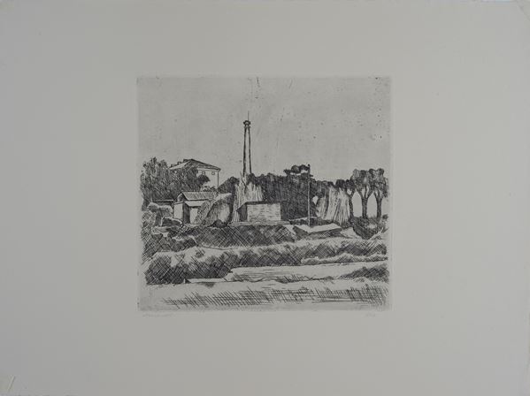 Giorgio Morandi - Paesaggio con la ciminiera (Sobborghi di Bologna)