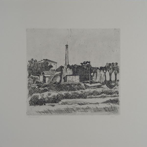 Giorgio Morandi - Landscape with chimney (Suburbs of Bologna)