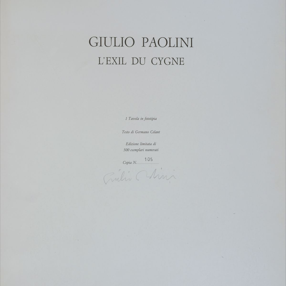 Giulio Paolini - L'exil Du Cygne