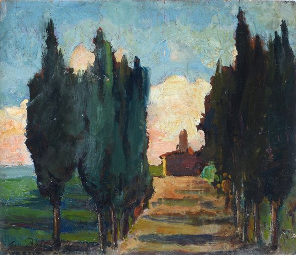 Giovanni Bartolena - Road with cypresses and cottage