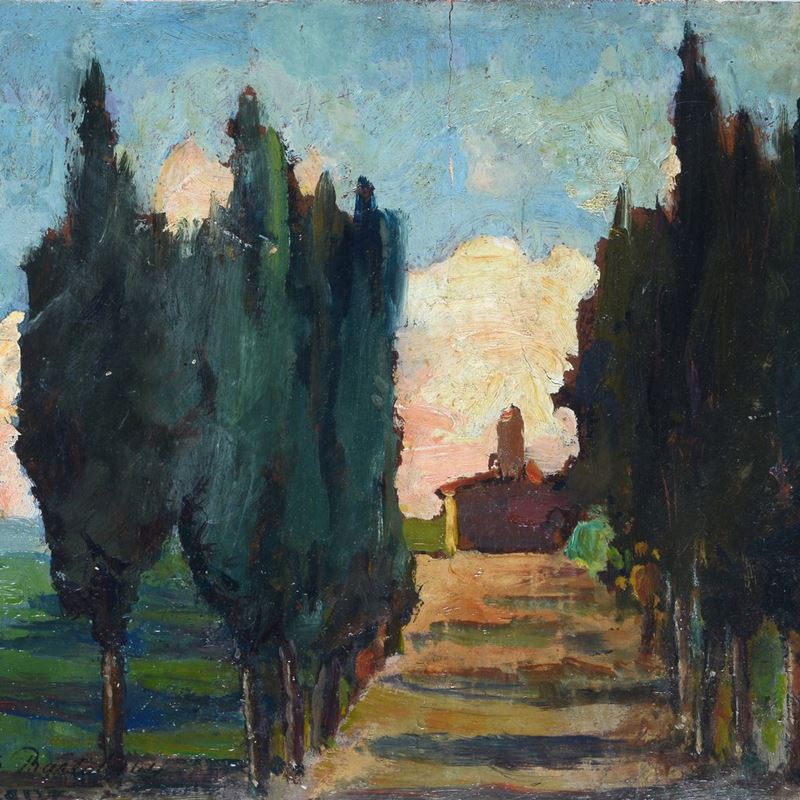 Giovanni Bartolena - Strada con Cipressi e Casolare
