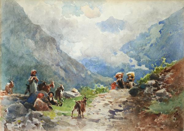 Paolo Sala - Mountain pass with farmers and herds