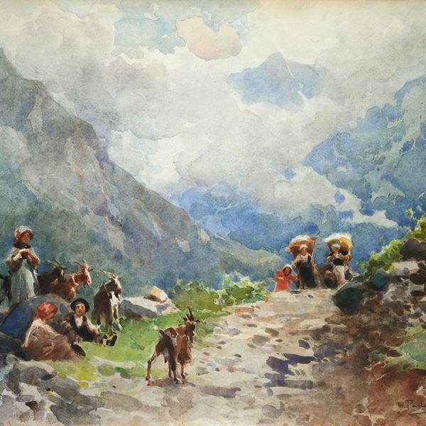 Paolo Sala - Passo montano con contadini e armenti