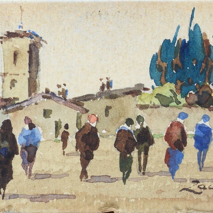 Anonimo, XX Sec. - Paesaggio con Figure