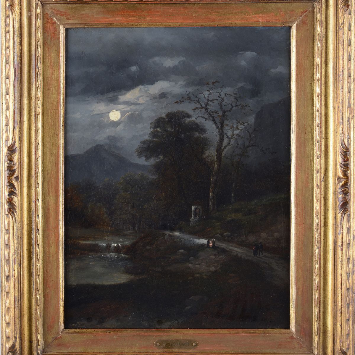 Anonimo, XIX Sec. - Paesaggio Notturno con Figure