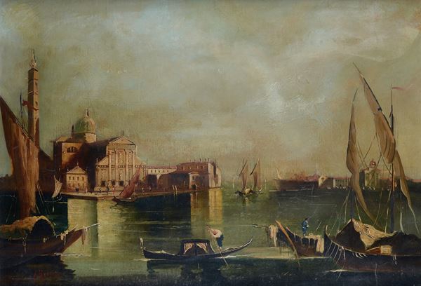 Anonimo, XIX sec. - Veduta con San Giorgio Maggiore a Venezia