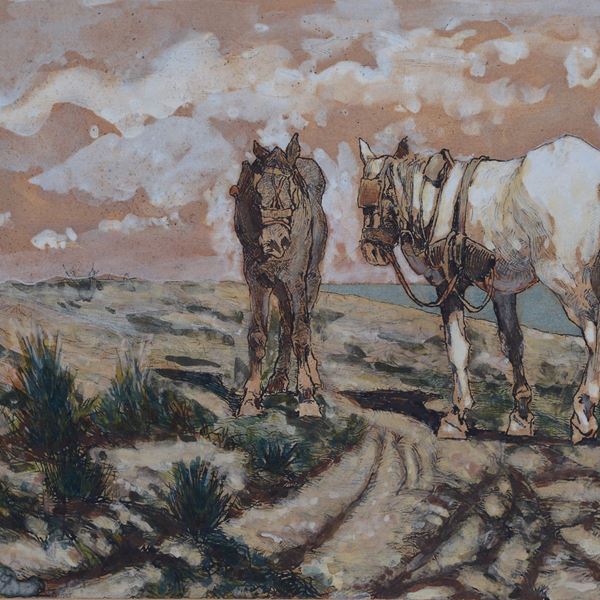 Giovanni Fattori : Horses at rest  - Hand watercolored etching - Auction ANTIQUES, AUTHORS OF XIX AND XX CENTURY - I - Galleria Pananti Casa d'Aste