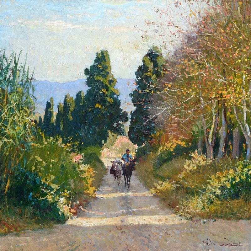 Giorgio Luxardo - Strada Campestre con Asini