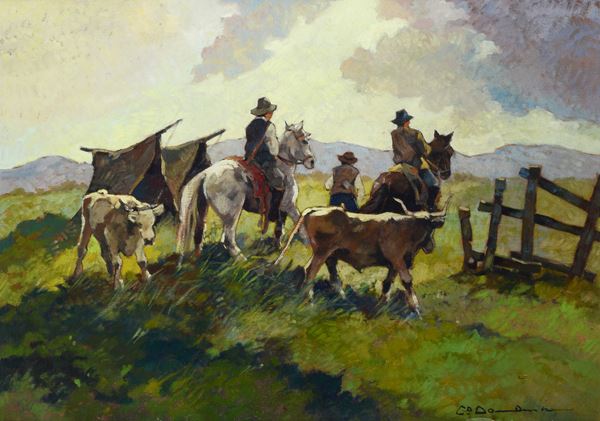 Carlo Domenici - Cowboys on horseback and calves