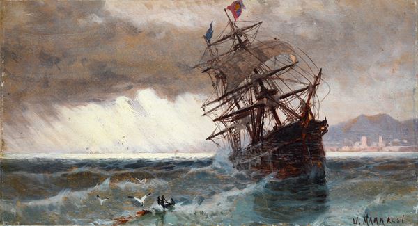 Ugo Manaresi - Sailing ship in the storm