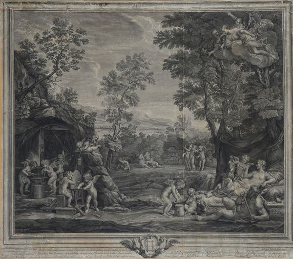 &#201;tienne  Baudet - Loves make weapons under the guidance of Venus (by Francesco Albani)