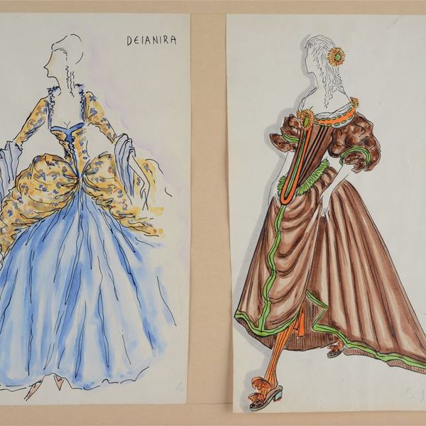 Anonimo, XX sec. - Pair of sketches for theatrical costumes