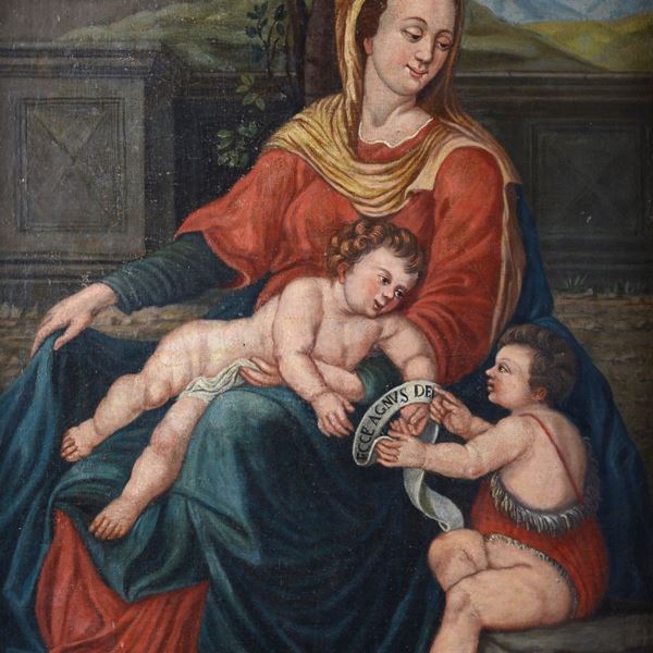 Scuola Romana, XVI sec. - Madonna with Child and St. John the Baptist